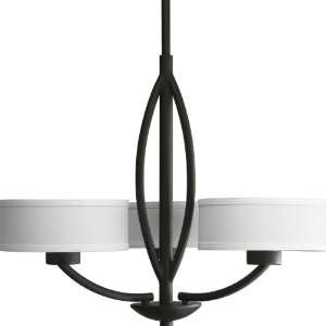   Three Light Chandelier, Forged Black Finish with White Fabric Shade