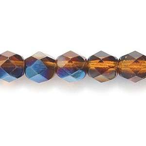   Faceted Round Polished Glass Bead, Light Medium Topaz Azuro, 100 Pack