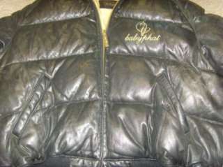 BABYPHAT LEATHER DOWN BUBBLE BOMBER COAT COYOTE FUR TRIM WOMENS XL 