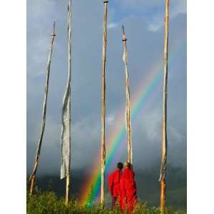  Rainbow and Monks with Praying Flags, Phobjikha Valley 