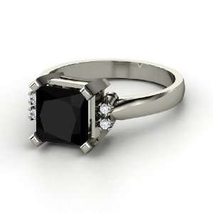  Turret Solitaire, Princess Black Onyx Platinum Ring with 