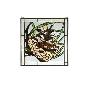  Northwoods Pinecone Square Stained Glass Window