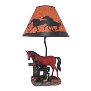  Brown Mare and Foal Horse Table Lamp w/ Shade