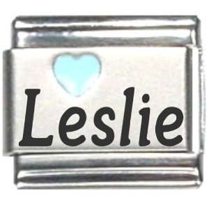 Leslie Light Blue Heart Laser Name Italian Charm Link 
