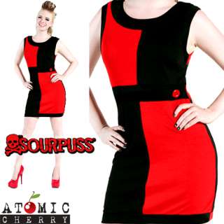 Sourpuss Mod Mini Dress 60s Rockabilly Twiggy Red/Black  