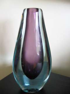 Italian Murano Amethyst Blue Art Glass Sculpture Vase  