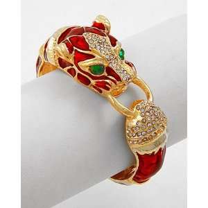    Red Gold Cubic Zirconia Panther Cat Bracelet