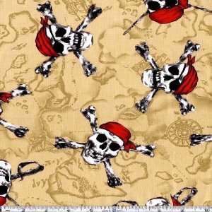  45 Wide Bad to the Bone Treasure Map Natural Fabric By 