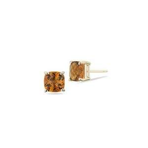  7 mm Cushion Checkered Citrine Stud Earrings in 18K Yellow 