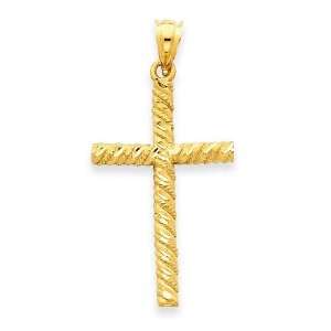  14k Gold Satin & Diamond  Cut Cross Pendant Jewelry