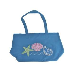  Canvas Tote Bag w/ Sea Shell Design   Blue Office 