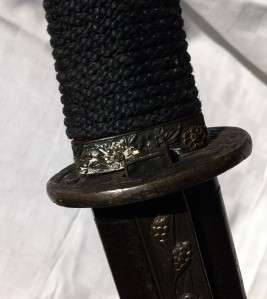   antique late 19th century Japanese short Katana sword.Ornamented tsuba