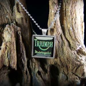 Triumph Motorcycles Retro Sign Biker Chopper Silver Pendant Necklace S 