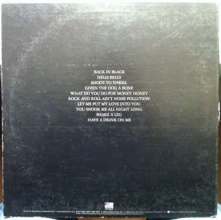 AC/DC back in black LP VG+ SD 16018 1st Press RL Bob Ludwig Masterdisk 