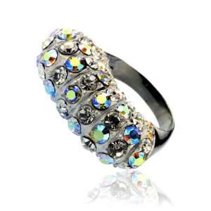   Trendy Matt Silver Aurora Borealis Crystal Ring Size 9 Fashion Jewelry