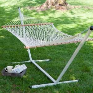   Island Bay Cotton Rope Hammock with Metal Stand Patio, Lawn & Garden