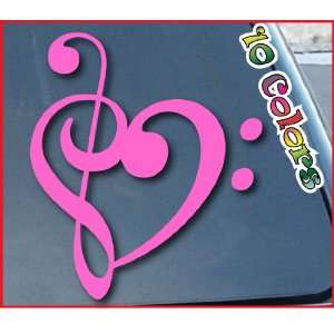  Treble Base Clef Heart Car Window Stickers 4 Tall Pink 