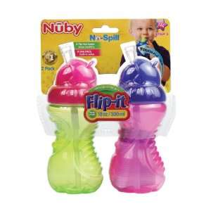 Nuby 2 Pack No Spill Flip It Cup, Colors May Vary, 10 