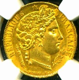1851 A FRANCE CERES GOLD COIN 20 FRANCS * NGC * RARE  