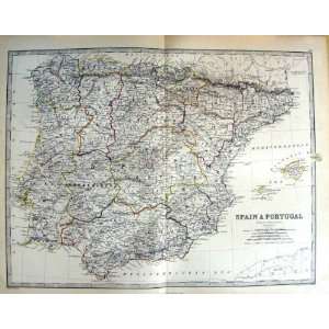    JOHNSTON ANTIQUE MAP 1888 SPAIN PORTUGAL GIBRALTAR