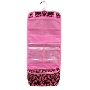    Pink Brown Damask Hanging Travel Toiletry Cosmetic Bag Beauty