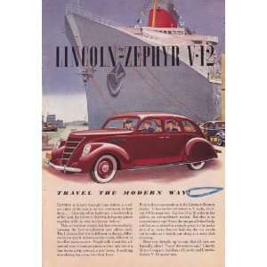  1936 Ad Red Lincoln Zephyr V 12 Original Antique Car Ad 