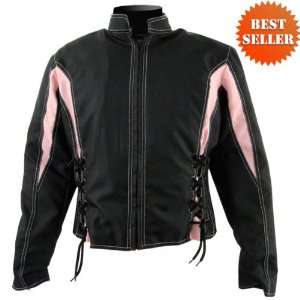  Womens Pink Laces Motorcycle Jacket with Armor 