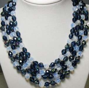 Aurora Borealis /Vaseline Art Glass Bead 4 Strand Bib Necklace West 