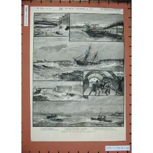   1887 Storm Mersey River Ships Birkenhead Tranmere Pier