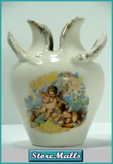 Vase Victoria Carlsbad Austria, 5 Tall Cherubs Design, Porcelain 