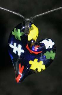 AUTISM SPEAKS autism awareness glass pendant bead puzzle piece 