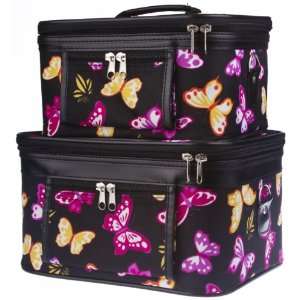  Two Colorful Butterfly Train Cases Cosmetic Makeup Beauty
