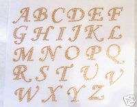 GOLD ALPHABET RHINESTUD IRON ON TRANSFER A   Z LETTERS  