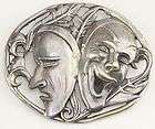 signed salamone sterling comedy tragedy pin brooch  