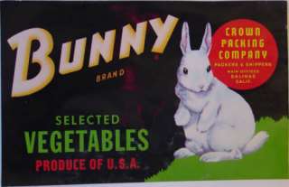 Bunny Vintage Vegetable Crate Label Salinas, CA  
