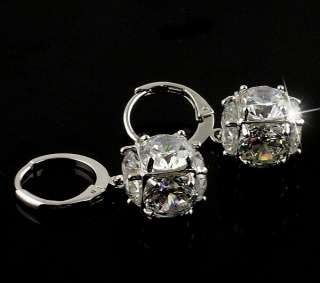 Princess Cubic Topaz 14k Real White Gold Filled Earring  