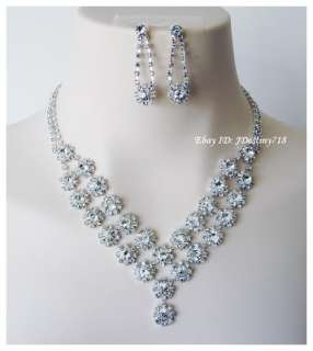 Wedding Bridal Crystal Necklace Earrings Set Prom B10048  