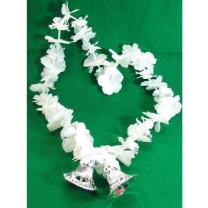   12 White Wedding Leis with Silver Bells Destination Beach Party Favor