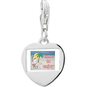   Silver Santa At The Beach Photo Heart Frame Charm Pugster Jewelry