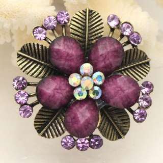 Alluring Flower Purple Dark Grain Stone & Crystal Brooch  