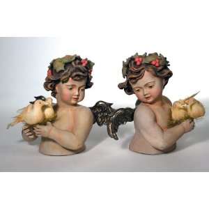 CHERUB ANGEL Torse Tabletop Figurines Set of 2 Doves Christmas 