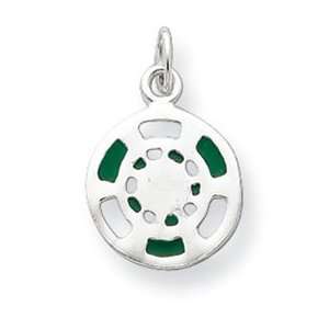   Jewelry Gift Sterling Silver Green/White Enameled Poker Chip Charm