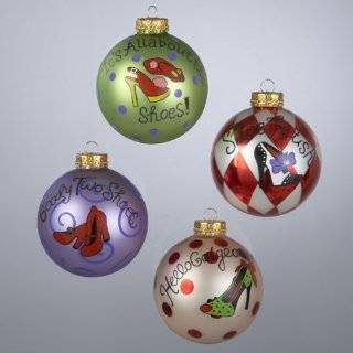 Set of 4 Fashion Avenue Shoe Themed Glass Ball Christmas Ornaments 3 