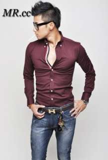 Super Mens Casual Slim Fit Dress Shirts 3 Color 3 Size Optional 
