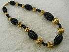 NAPIER Goldtone Black Bead Necklace (B29)
