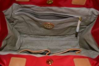 TORY BURCH NWT Mini Ella Tote Bright Red Nylon Leather Beige Handbag 