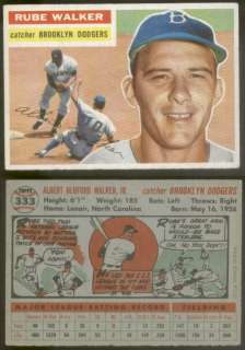 5619) 1956 Topps 333 Rube Walker Dodgers VGX  