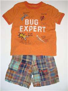 Baby Gap Boys Woodstock Bug Expert Shirt, Guitar Shirt, Plaid Shorts 2 