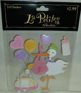 BABY GIRL STORK 3 D LA PETITES STICKERS BY THE PAPER STUDIO  