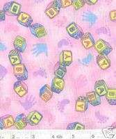 Baby Blocks Hands & Feet in Pink Quilt Fabric   1 Yard  